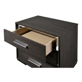 1x Nightstand Solid wood Warm Gray Sleek Modern Lines Chrome Trim Insert Contemporary Bedroom Furniture