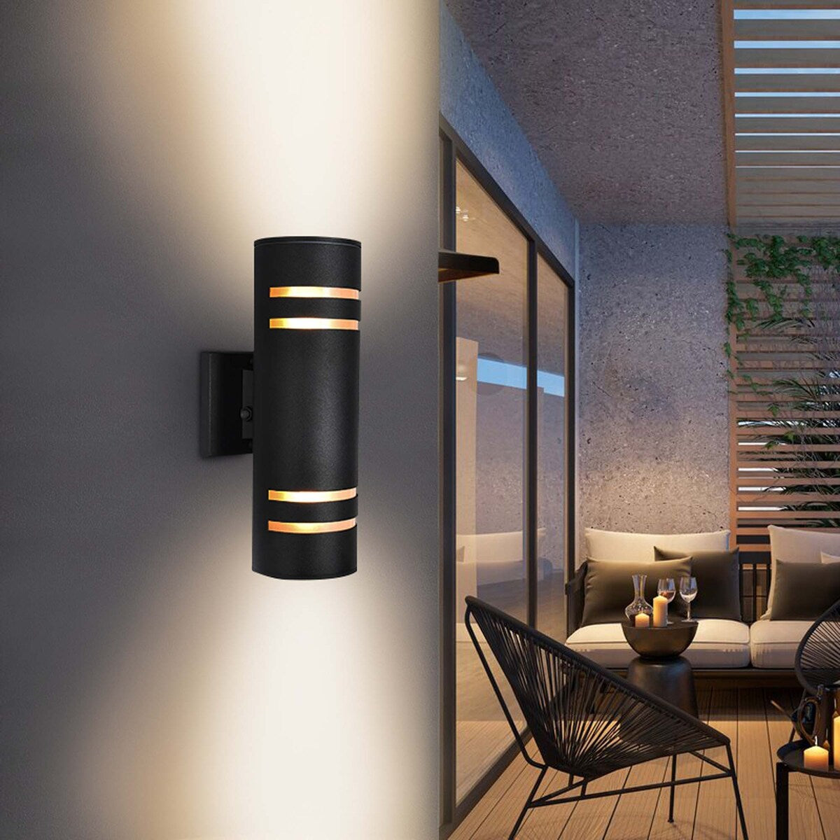 2-Light Modern Farmhouse Up& Down Optically Controlled Outdoor Wall Light Armed Sconce - N/A