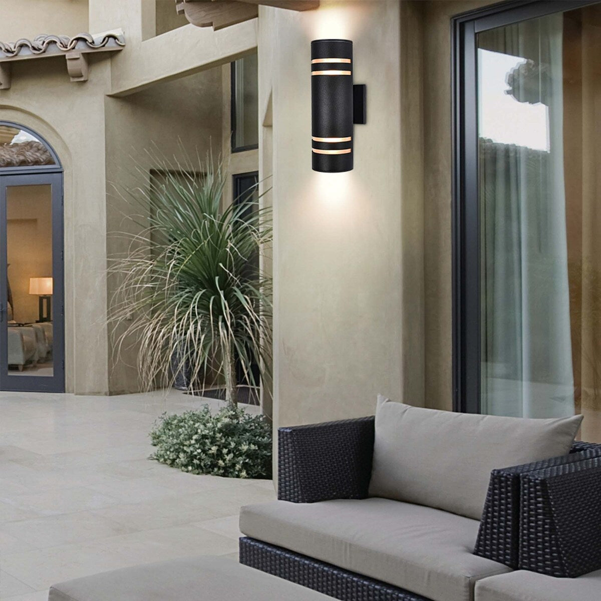 2-Light Modern Farmhouse Up& Down Optically Controlled Outdoor Wall Light Armed Sconce - N/A