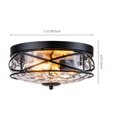2 - Light Modern Mid-Century Industrial Rustic 12'' Round Dome Glass Cage Flush Mount Light