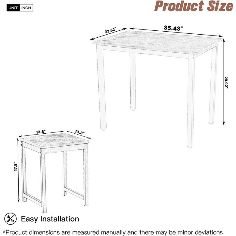 2 - Person Dining Set KitchenTable Set Space Saver with Rectangular Table and 2 Square Chairs
