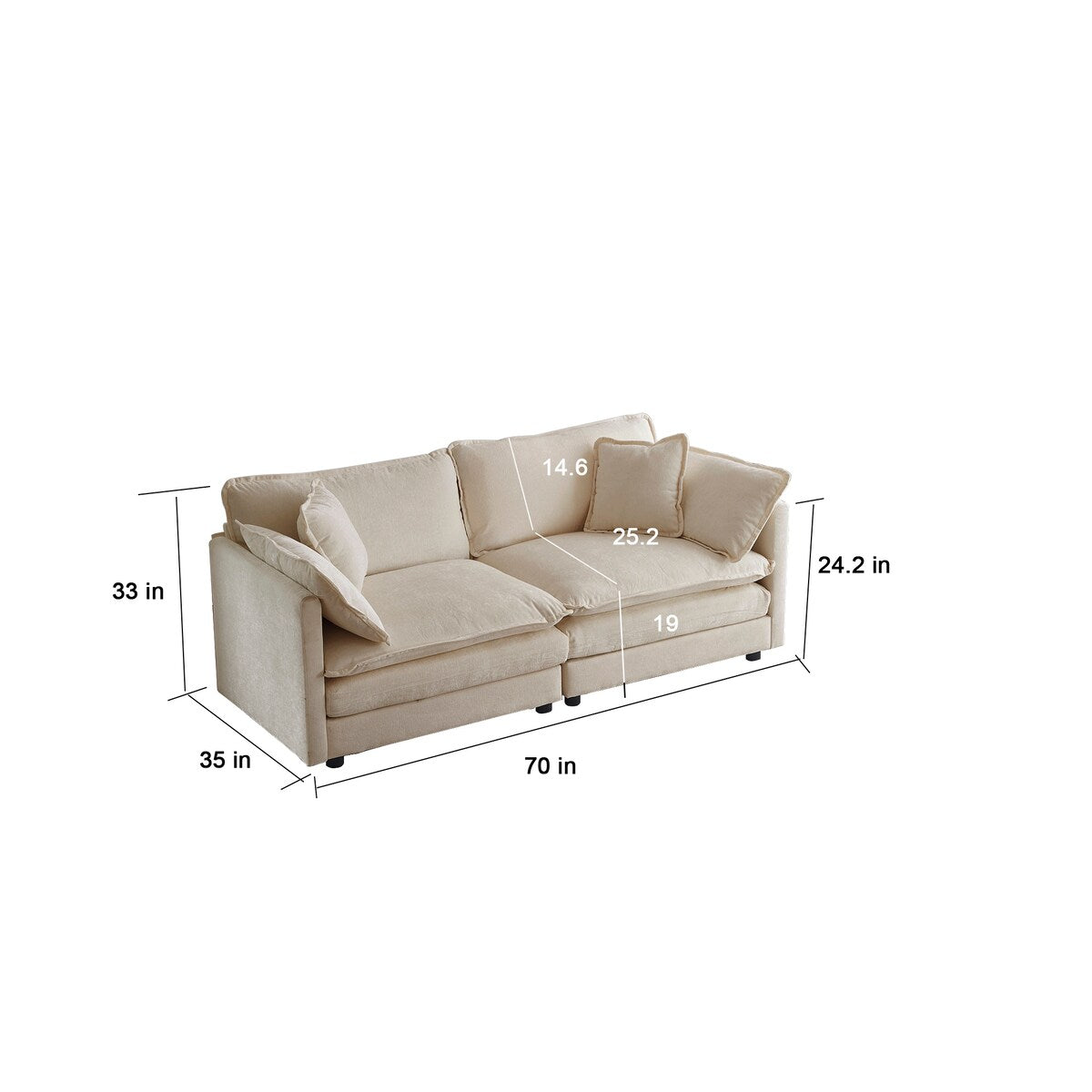 2 - Piece Living Room Set , 2 Pieces Upholstered Loveseat and Couch for Home Office Lounge, Sofa Set of 2