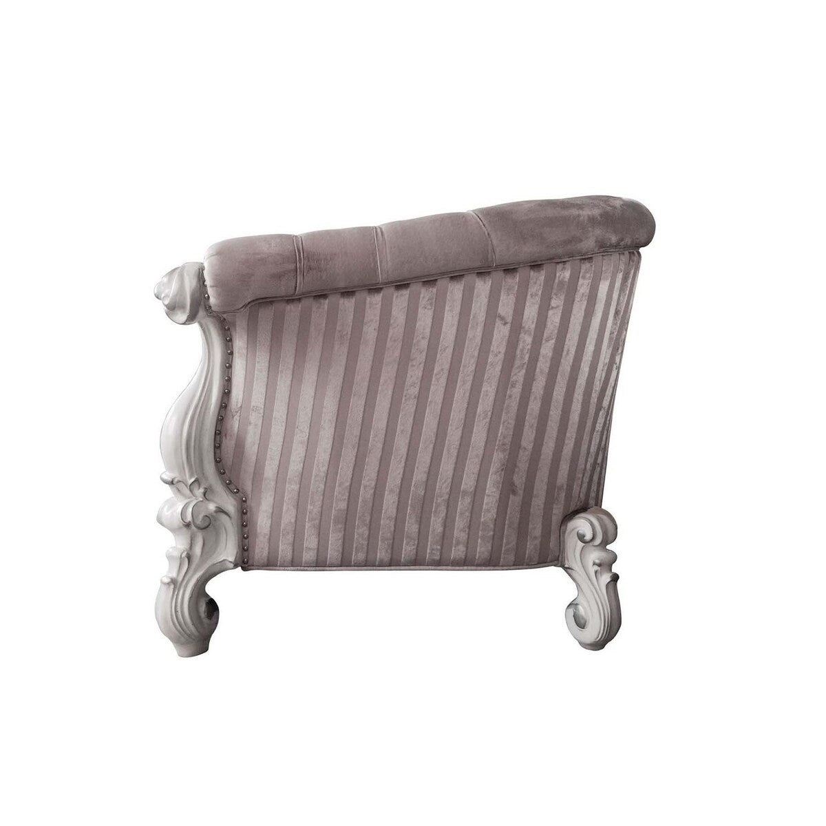 2 Accent Pillows Upholstered Accent Chair with Button Tufted Back in Ivory and Bone White