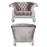 2 Accent Pillows Upholstered Accent Chair with Button Tufted Back in Ivory and Bone White