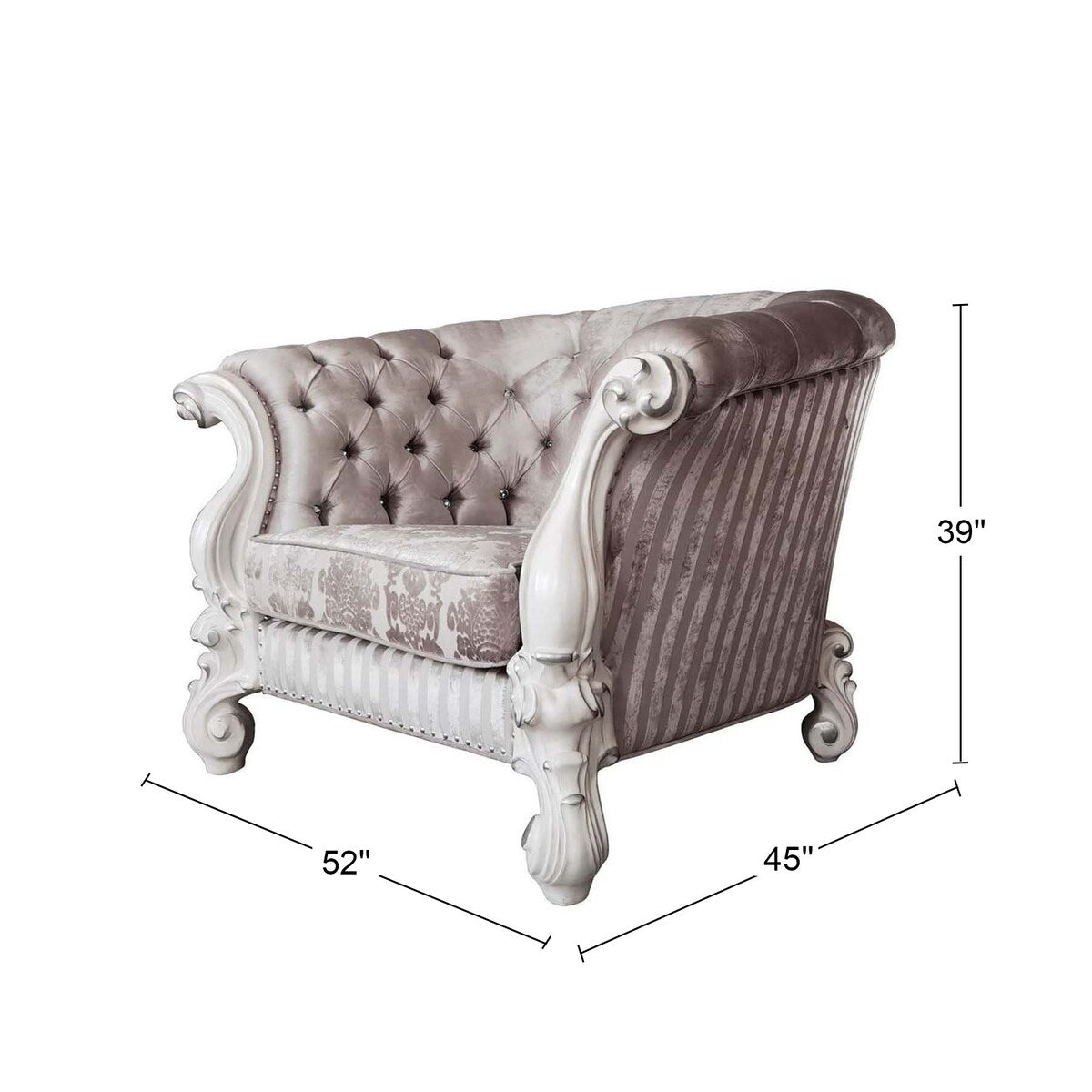 2 Accent Pillows Upholstered Accent Chair with Button Tufted Back in Ivory and Bone White
