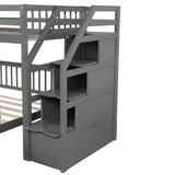 2 Bed in 1 Kids Bed Twin over Full Bunk Bed Loft Bed with Staircase Ladder with 3 Storage Grids Kids Furniture, Gray
