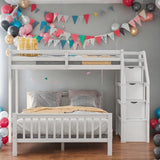 2 Bed in 1 Kids Bed Twin over Full Bunk Bed Loft Bed with Staircase Ladder with 3 Storage Grids Kids Furniture, Gray