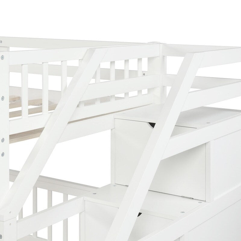 2 Bed in 1 Kids Bed Twin over Full Bunk Bed Loft Bed with Staircase Ladder with 3 Storage Grids Kids Furniture, Gray