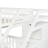 2 Bed in 1 Kids Bed Twin over Full Bunk Bed Loft Bed with Staircase Ladder with 3 Storage Grids Kids Furniture, Gray