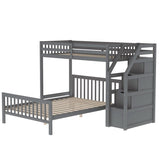 2 Bed in 1 Kids Bed Twin over Full Bunk Bed Loft Bed with Staircase Ladder with 3 Storage Grids Kids Furniture, Gray