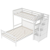 2 Bed in 1 Kids Bed Twin over Full Bunk Bed Loft Bed with Staircase Ladder with 3 Storage Grids Kids Furniture, Gray