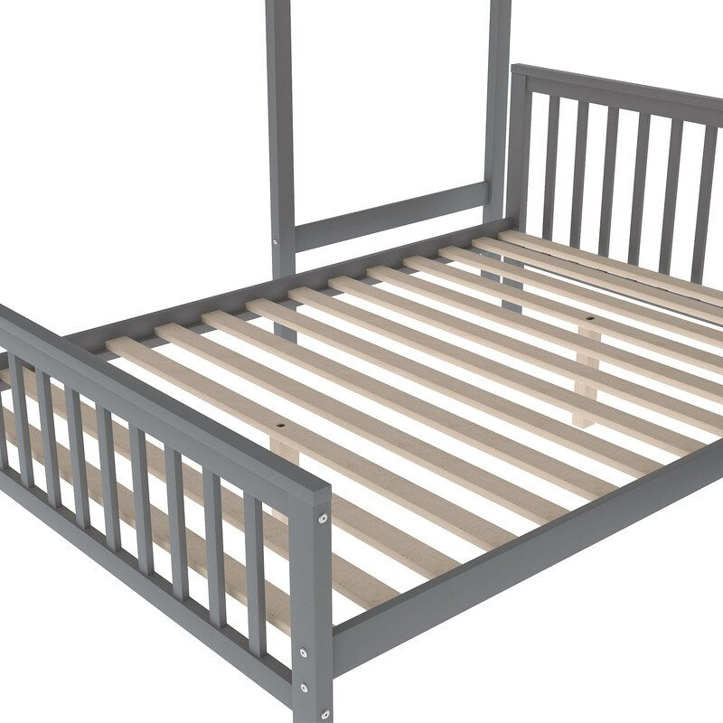 2 Bed in 1 Kids Bed Twin over Full Bunk Bed Loft Bed with Staircase Ladder with 3 Storage Grids Kids Furniture, Gray