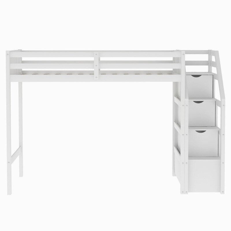 2 Bed in 1 Kids Bed Twin over Full Bunk Bed Loft Bed with Staircase Ladder with 3 Storage Grids Kids Furniture, Gray