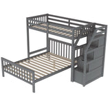 2 Bed in 1 Kids Bed Twin over Full Bunk Bed Loft Bed with Staircase Ladder with 3 Storage Grids Kids Furniture, Gray