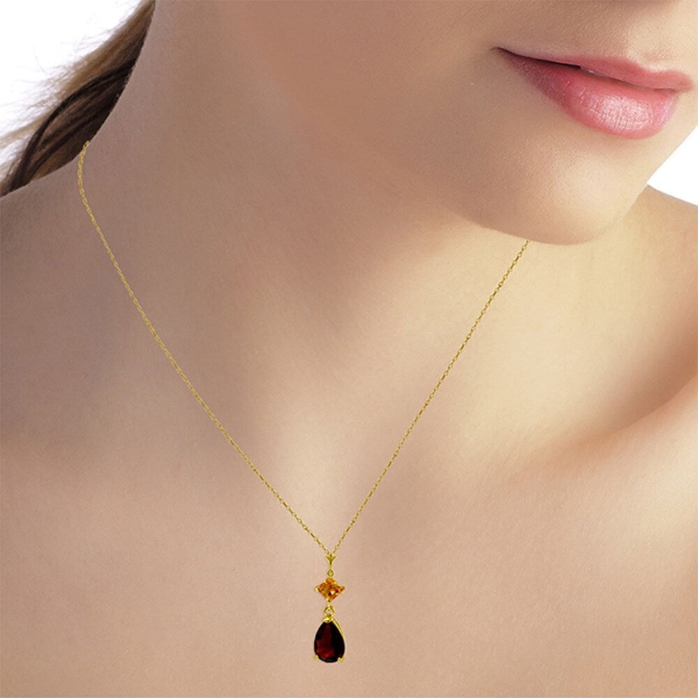 2 Carat 14K Gold Necklace Citrine Garnet