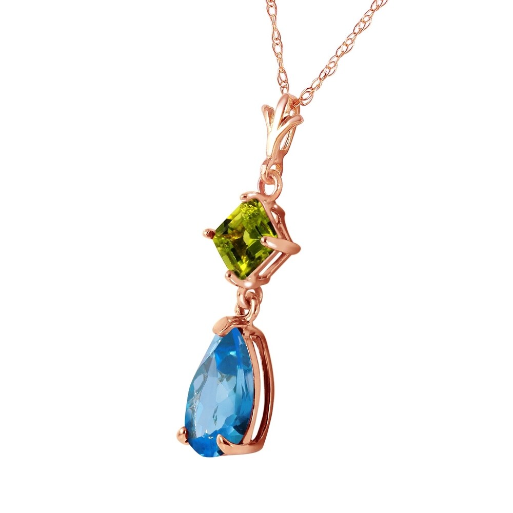 2 Carat 14K Rose Gold Necklace Blue Topaz Peridot