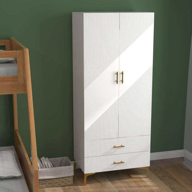 2 Door 2 Drawers, White Armoires, Wardrobe Cabinet, Suitable for Wardrobes in Bedrooms, Offices