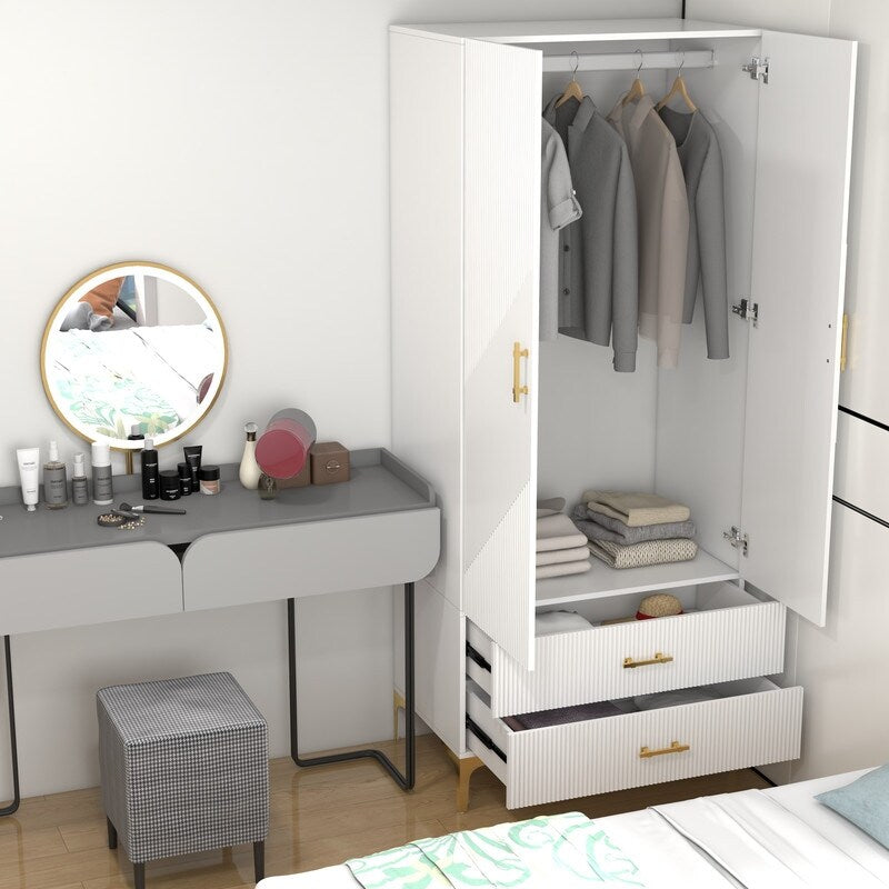 2 Door 2 Drawers, White Armoires, Wardrobe Cabinet, Suitable for Wardrobes in Bedrooms, Offices