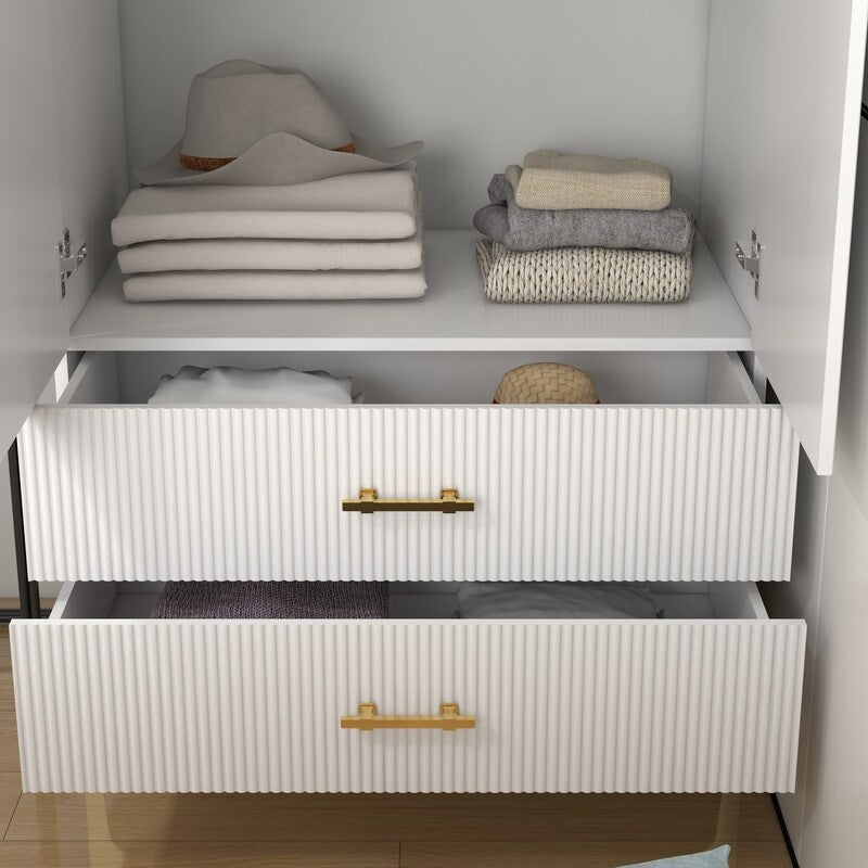 2 Door 2 Drawers, White Armoires, Wardrobe Cabinet, Suitable for Wardrobes in Bedrooms, Offices