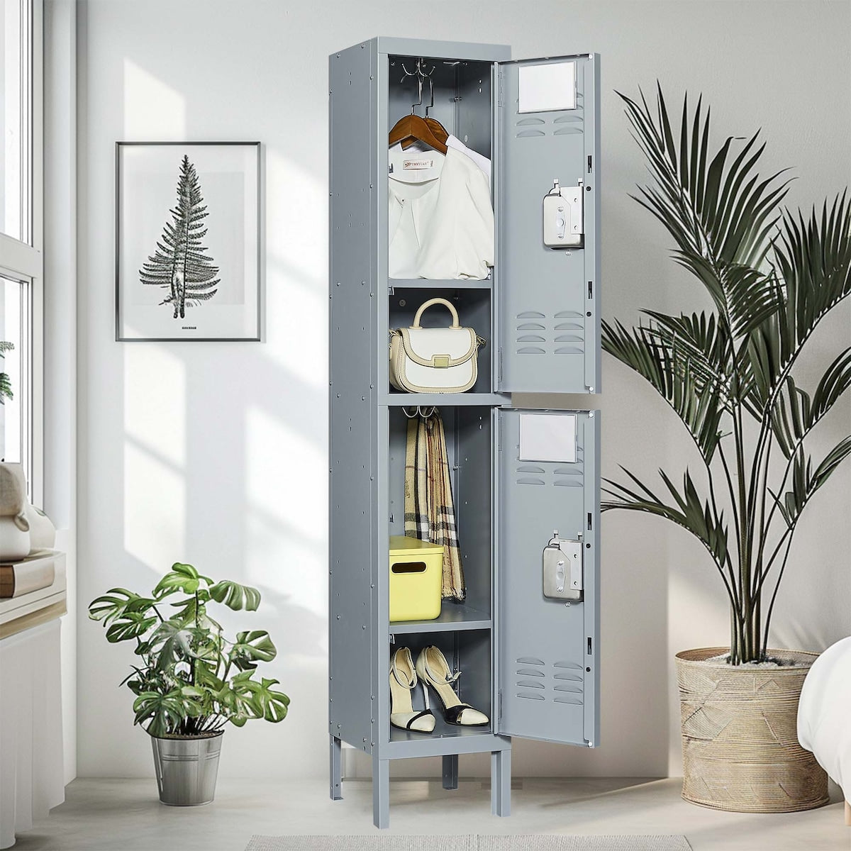 2 Door 66"H Metal Lockers With Lock for Employees,Storage Locker Cabinet for Home Gym Office School Garage,Gray