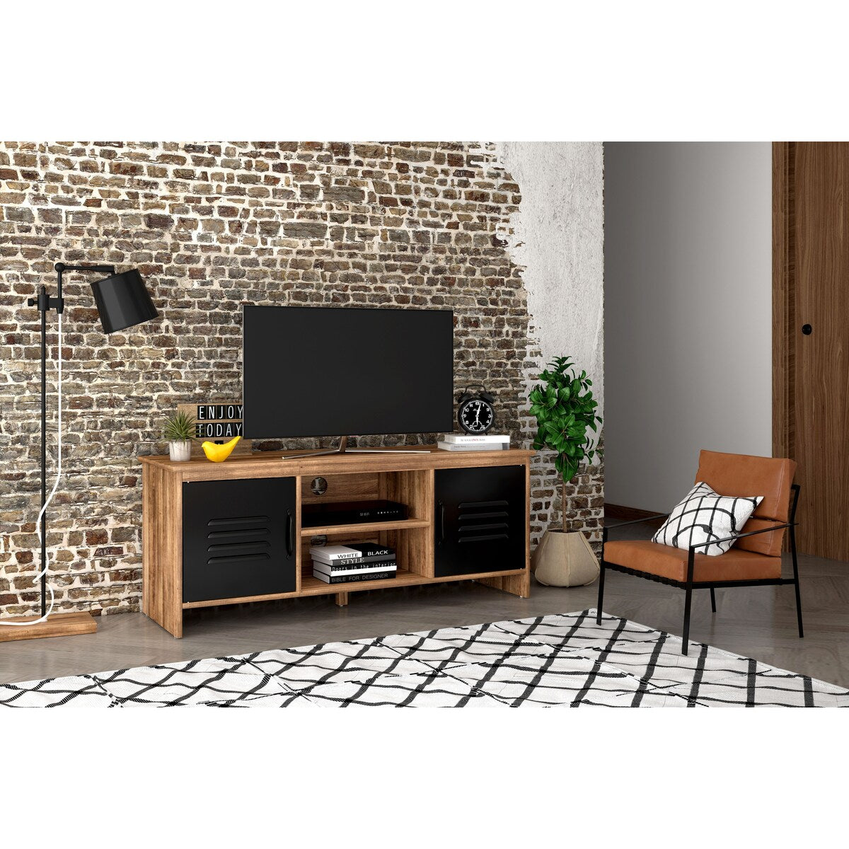 2 Door TV stand for TVs up to 50 Inch Living Room Storage Cabinet Doors and Shelves Home Entertainment Center