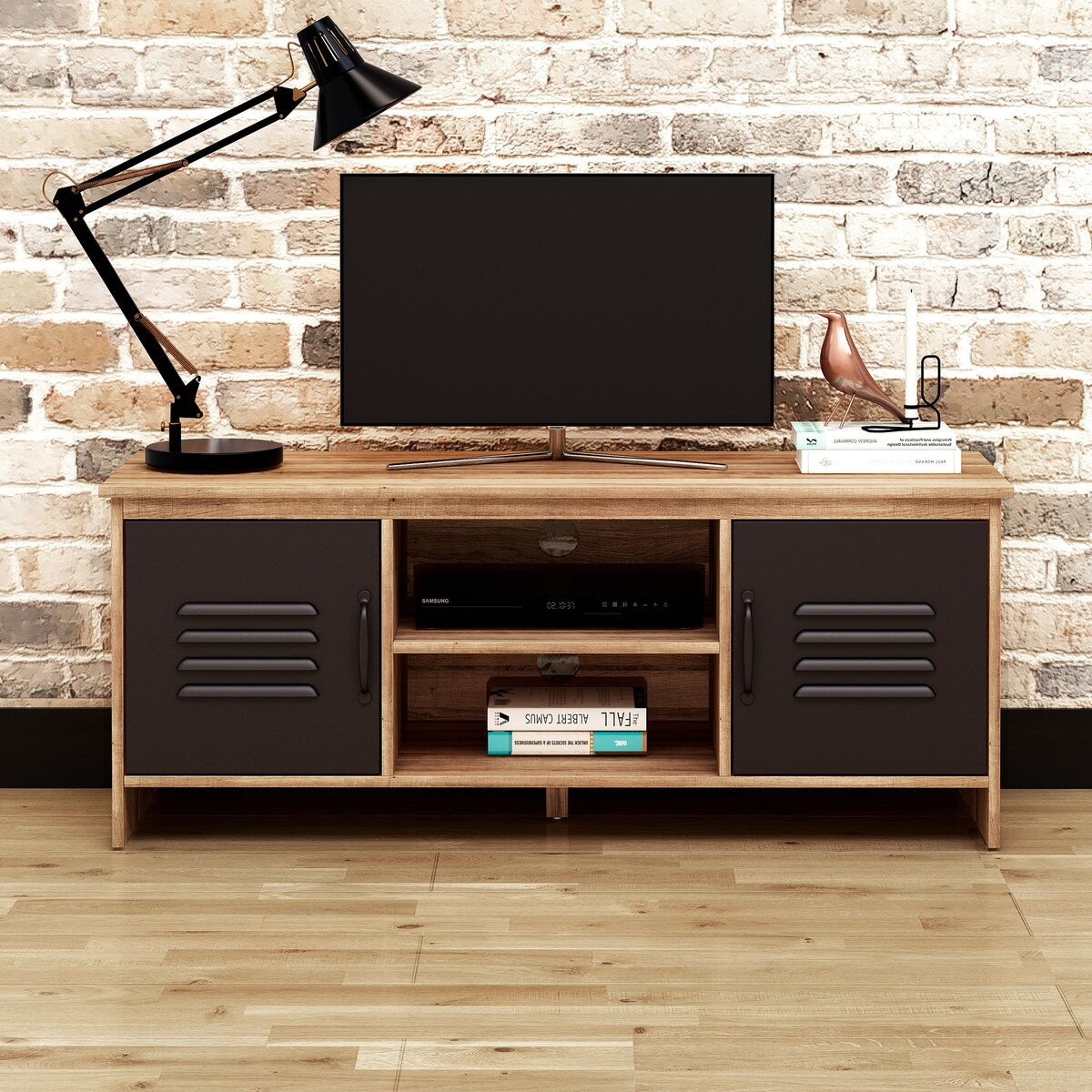 2 Door TV stand for TVs up to 50 Inch Living Room Storage Cabinet Doors and Shelves Home Entertainment Center