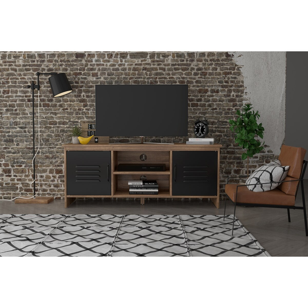 2 Door TV stand for TVs up to 50 Inch Living Room Storage Cabinet Doors and Shelves Home Entertainment Center