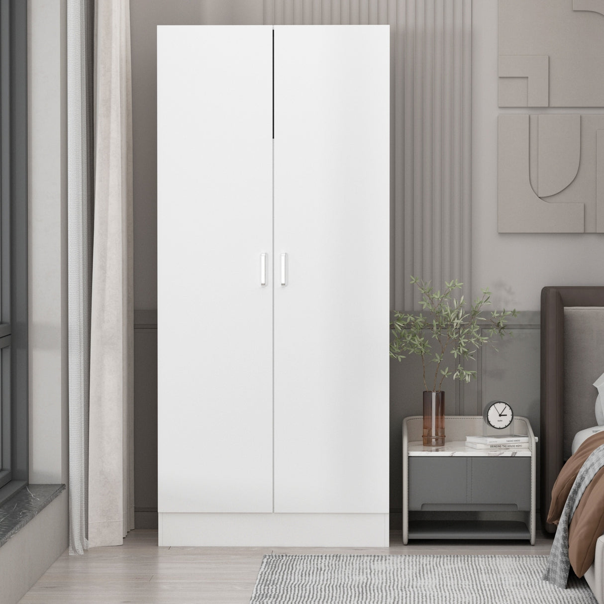 2-Door Wardrobe Armoires Freestanding Bedroom Armoire with Hanging Rod