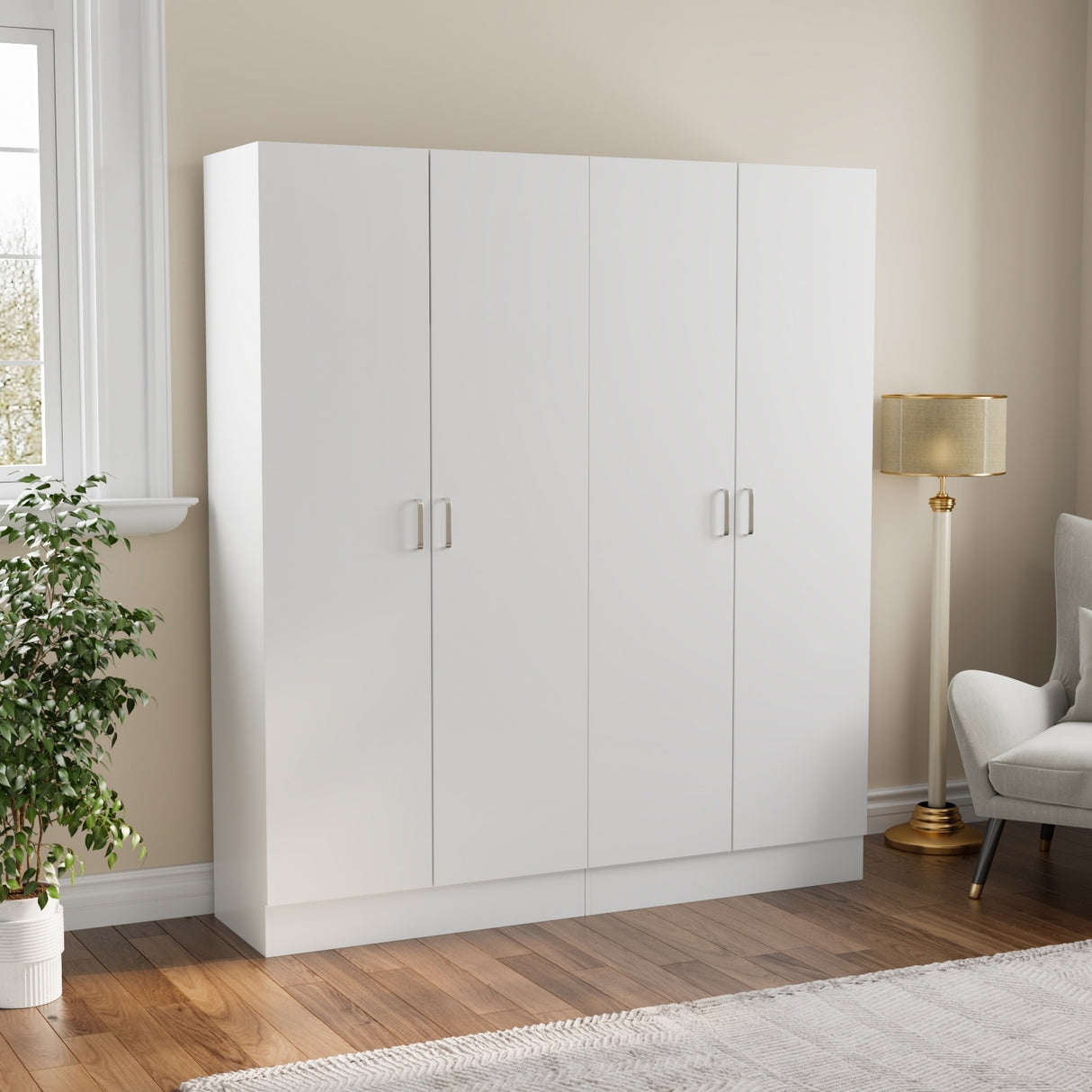 2-Door Wardrobe Armoires Freestanding Bedroom Armoire with Hanging Rod