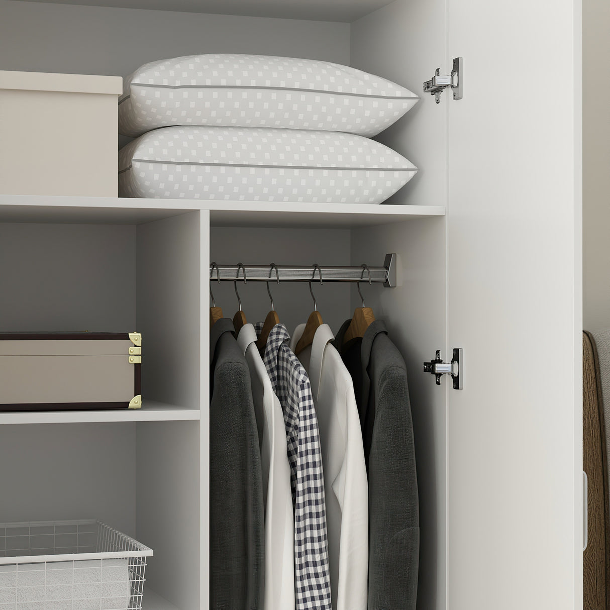 2-Door Wardrobe Armoires Freestanding Bedroom Armoire with Hanging Rod