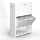 2 Drawer All Steel Large Shoe Cabinet, Freestanding Shoe Rack Organizer with Flip Door