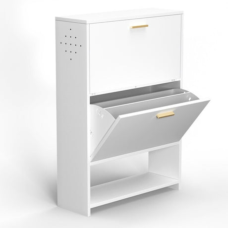 2 Drawer All Steel Large Shoe Cabinet, Freestanding Shoe Rack Organizer with Flip Door