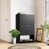 2 Drawer All Steel Large Shoe Cabinet, Freestanding Shoe Rack Organizer with Flip Door