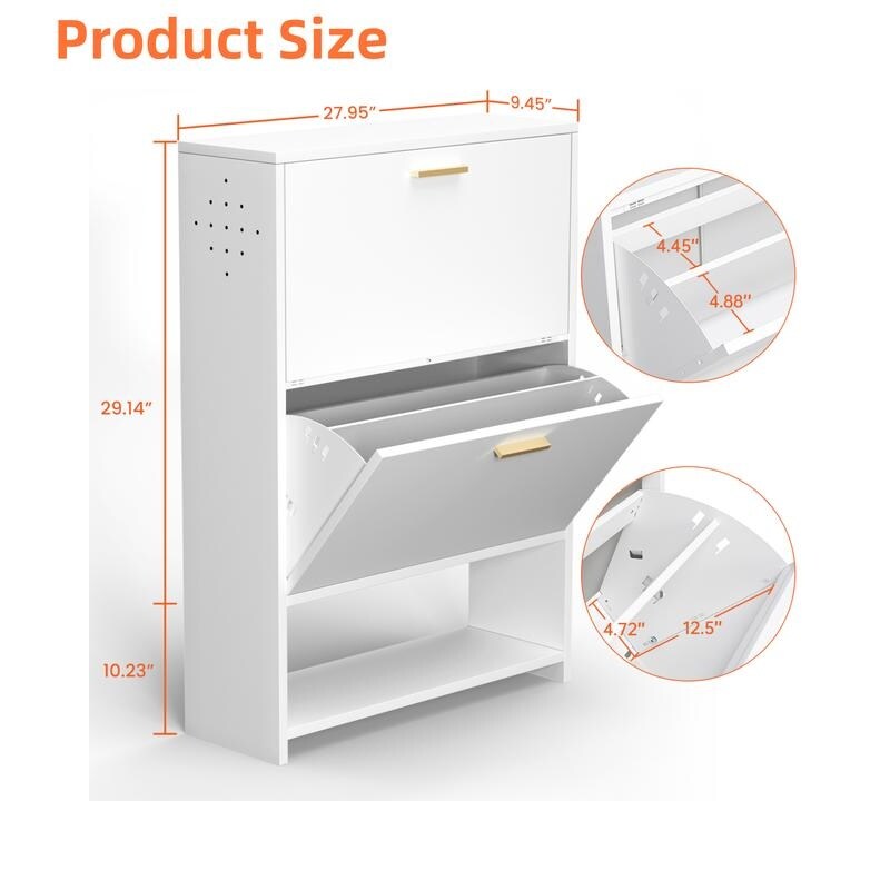 2 Drawer All Steel Large Shoe Cabinet, Freestanding Shoe Rack Organizer with Flip Door