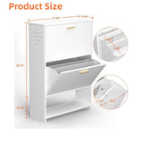 2 Drawer All Steel Large Shoe Cabinet, Freestanding Shoe Rack Organizer with Flip Door