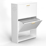 2 Drawer All Steel Large Shoe Cabinet, Freestanding Shoe Rack Organizer with Flip Door
