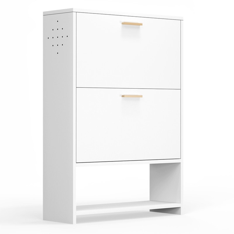 2 Drawer All Steel Large Shoe Cabinet, Freestanding Shoe Rack Organizer with Flip Door