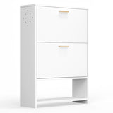 2 Drawer All Steel Large Shoe Cabinet, Freestanding Shoe Rack Organizer with Flip Door