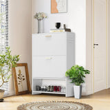 2 Drawer All Steel Large Shoe Cabinet, Freestanding Shoe Rack Organizer with Flip Door