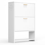2 Drawer All Steel Large Shoe Cabinet, Freestanding Shoe Rack Organizer with Flip Door