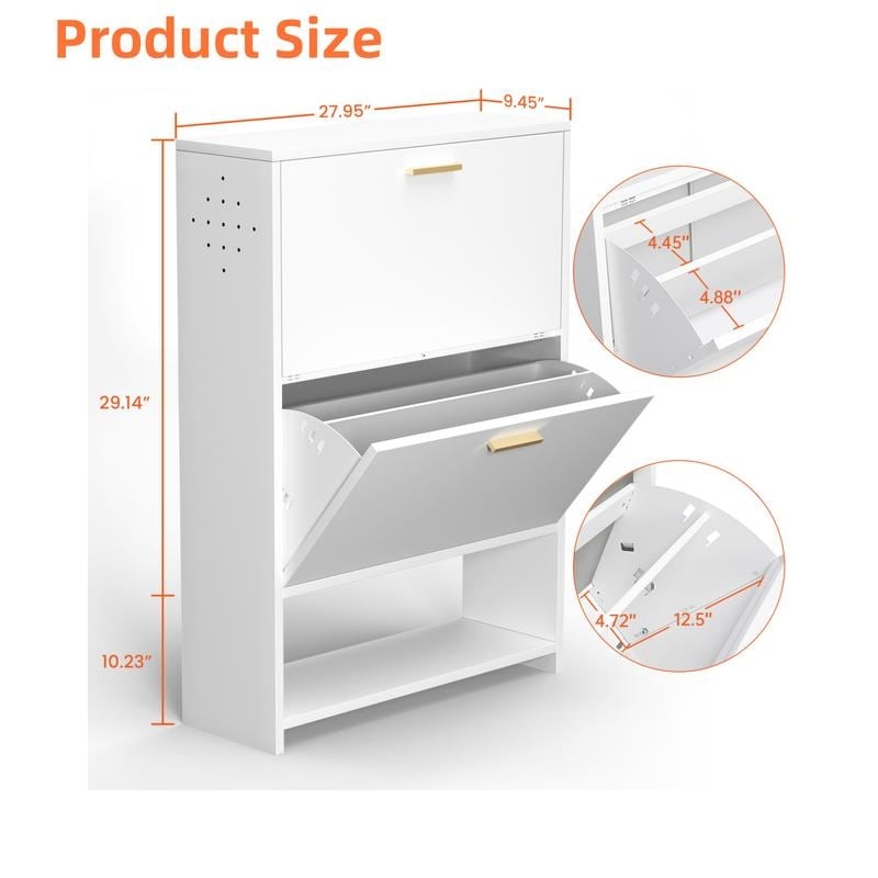 2 Drawer All Steel Large Shoe Cabinet, Freestanding Shoe Rack Organizer with Flip Door