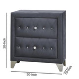 2 Drawer Fabric Frame Nightstand with Faux Crystals Accent, Gray