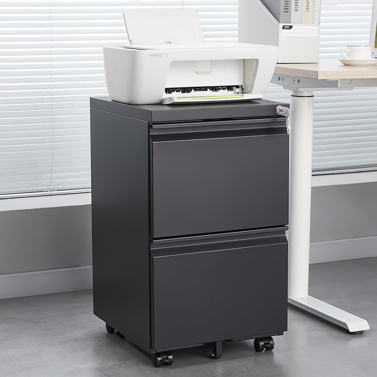2 Drawer File Cabinet with Lock, Metal Under Desk Rolling Filing Cabinet