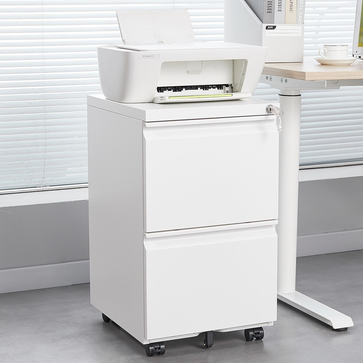 2 Drawer File Cabinet with Lock, Metal Under Desk Rolling Filing Cabinet