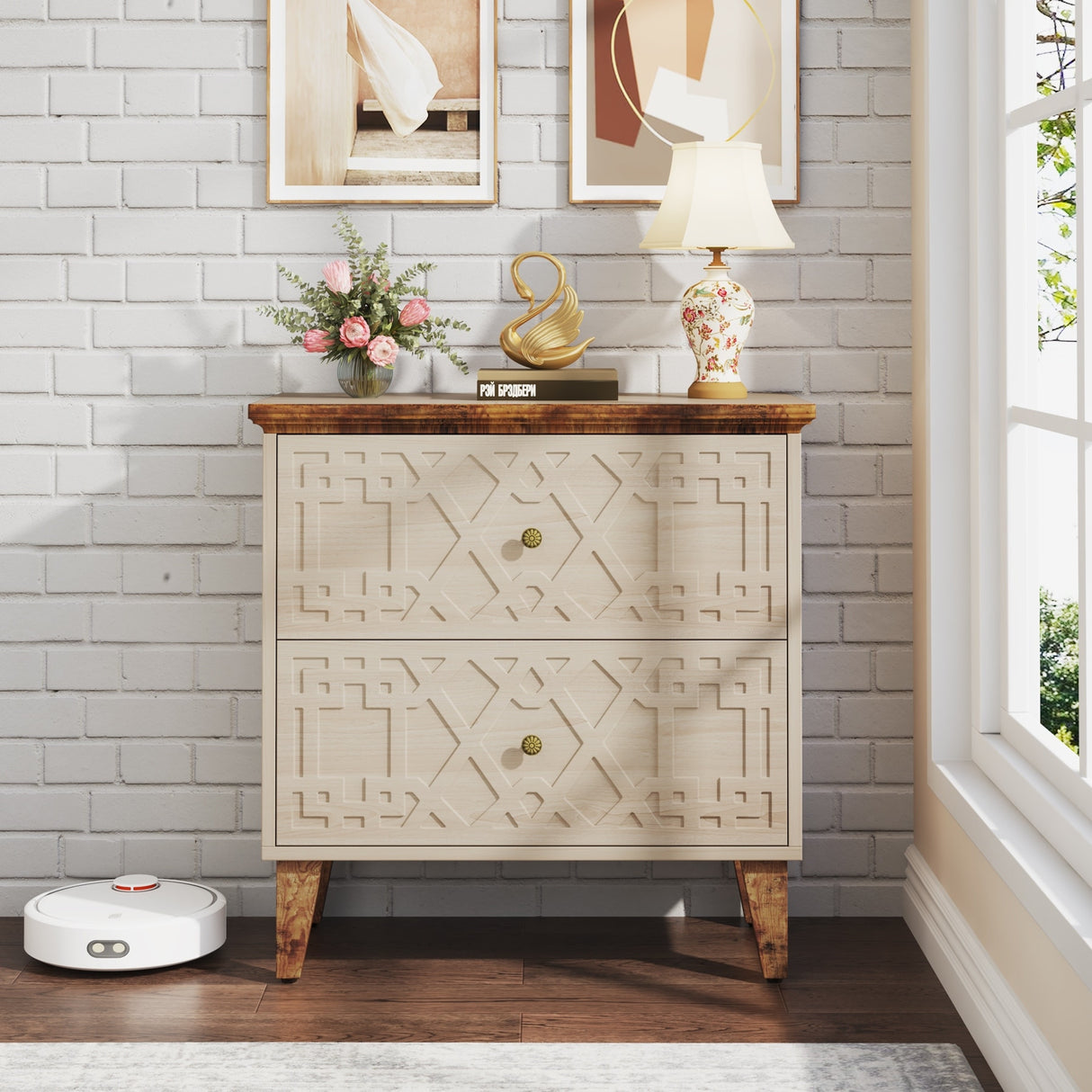 2 Drawer Lateral File Cabinet, Office Filing Cabinet for A4 / Letter Size/Legal Size Files
