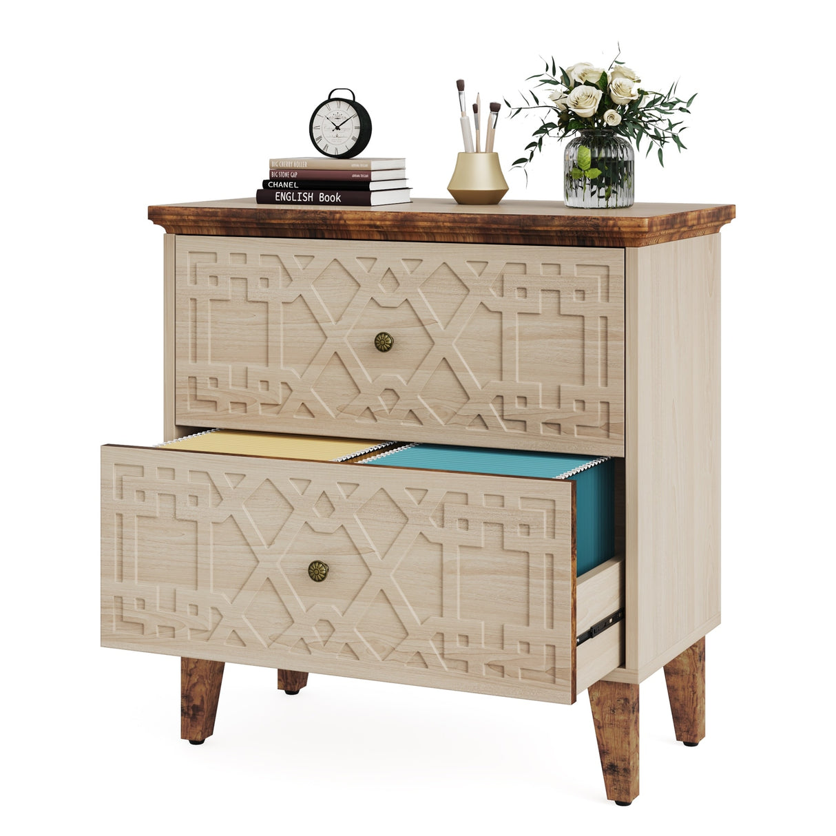 2 Drawer Lateral File Cabinet, Office Filing Cabinet for A4 / Letter Size/Legal Size Files