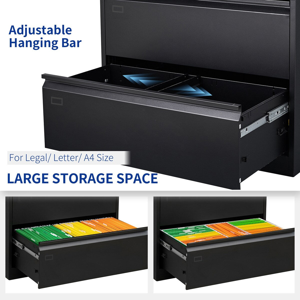 2 Drawer Lateral Filing Cabinet for Legal/Letter A4 Size, Large Deep Drawers Locked by Keys