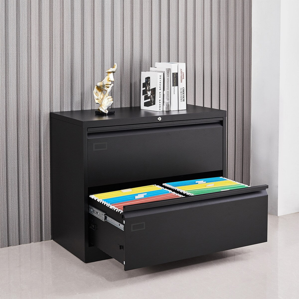 2 Drawer Lateral Filing Cabinet for Legal/Letter A4 Size, Large Deep Drawers Locked by Keys