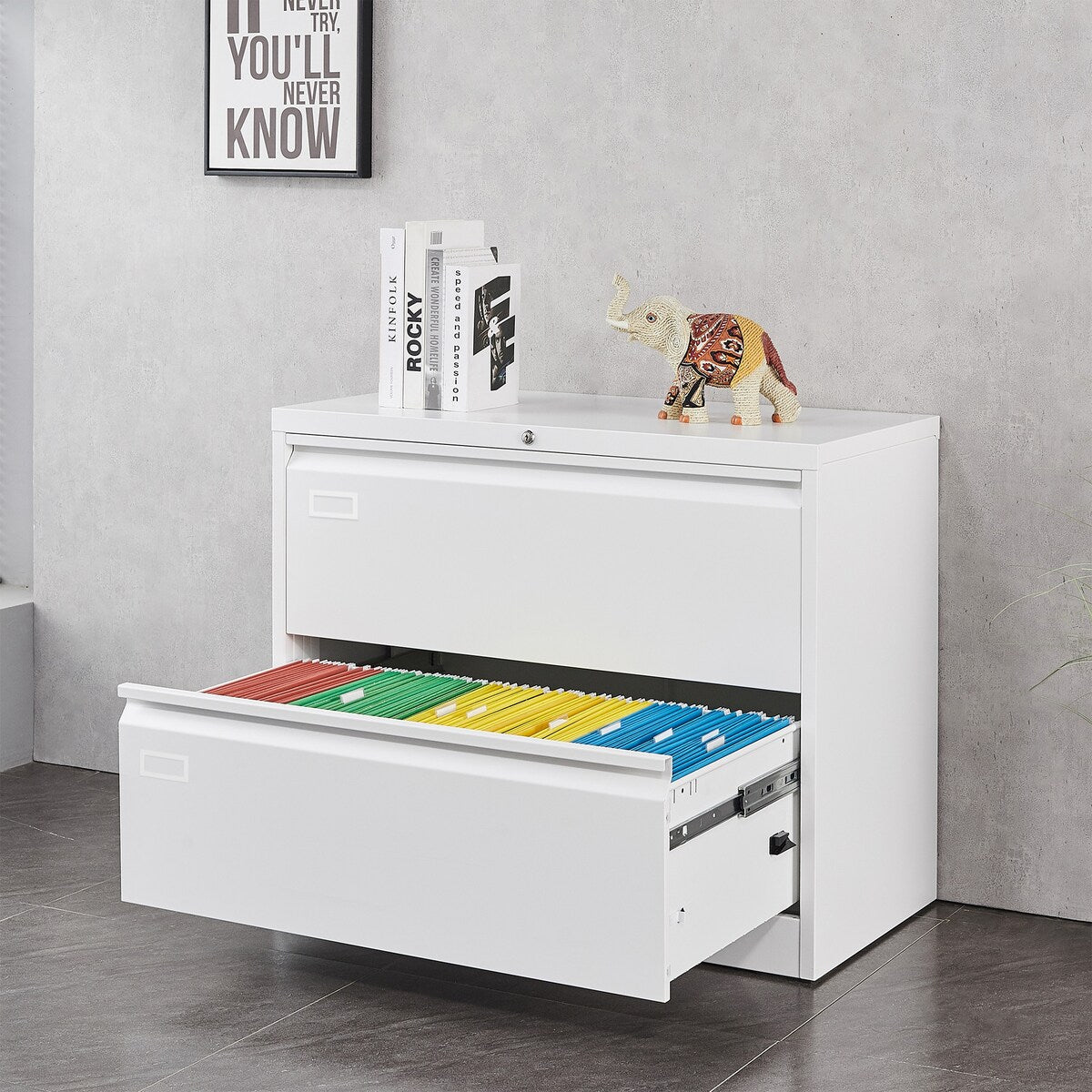 2 Drawer Lateral Filing Cabinet for Legal/Letter A4 Size, Large Deep Drawers Locked by Keys