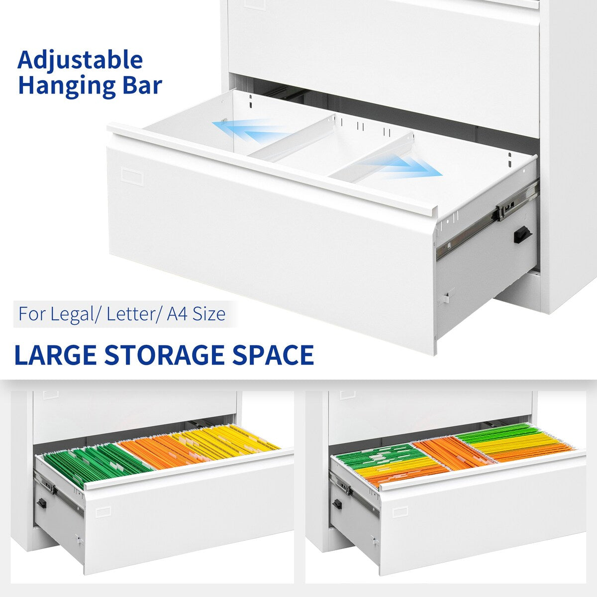 2 Drawer Lateral Filing Cabinet for Legal/Letter A4 Size, Large Deep Drawers Locked by Keys